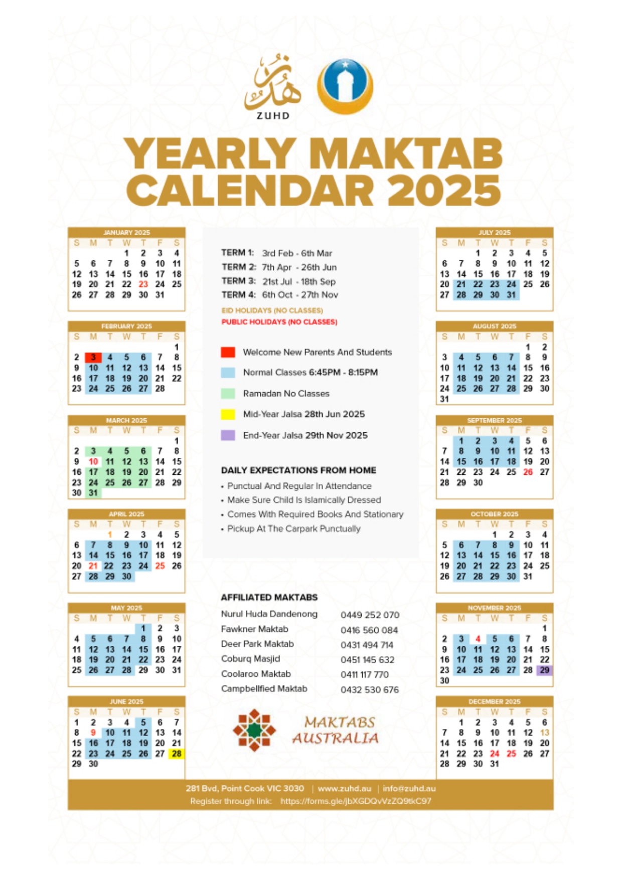 Maktab Academic Calendar